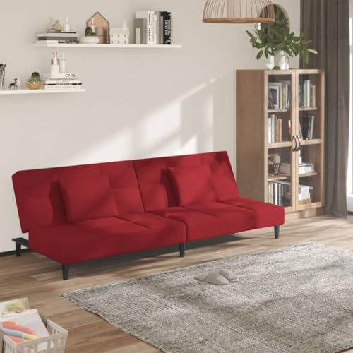 QZZCED Schlafsofa 2-Sitzer mit 2 Kissen Weinrot Samt Schlafzimmersofas Wohnzimmersofas für Schlafzimmer von QZZCED