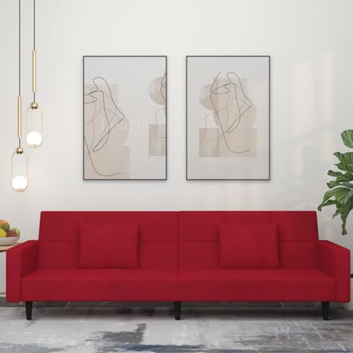 QZZCED Schlafsofa 2-Sitzer mit 2 Kissen Weinrot Samt Wohnzimmersofas Multifunktionales Sofa für Gästehaus von QZZCED