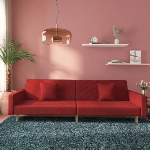 QZZCED Schlafsofa 2-Sitzer mit 2 Kissen Weinrot Stoff Schlafzimmersofas Wohnzimmersofa für zweites Schlafzimmer von QZZCED
