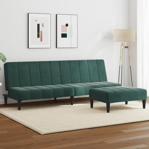 QZZCED Schlafsofa 2-Sitzer mit Fußhocker Dunkelgrün Samt Schlafzimmersofas Multifunktionales Sofa für Gästehaus von QZZCED