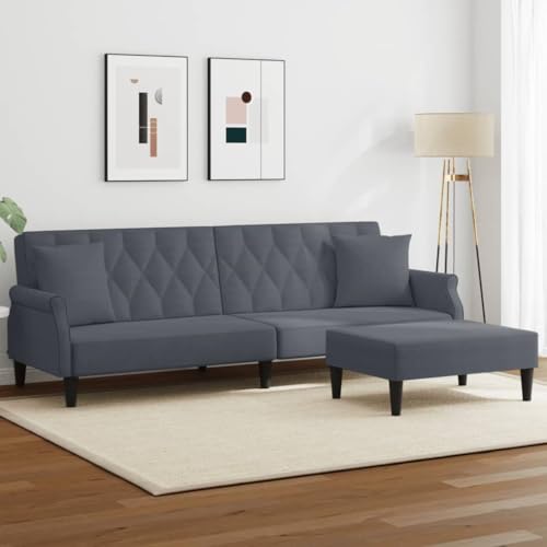 QZZCED Schlafsofa 2-Sitzer mit Kissen und Fußhocker Dunkelgrau Samt Bürosofas Wohnzimmersofas für Wohnzimmer von QZZCED