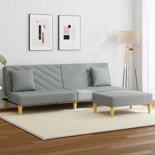 QZZCED Schlafsofa 2-Sitzer mit Kissen und Fußhocker Hellgrau Stoff Wohnzimmersofa Multifunktionales Sofa für Wohnzimmer von QZZCED