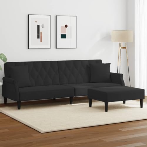QZZCED Schlafsofa 2-Sitzer mit Kissen und Fußhocker Schwarz Samt Multifunktionales Sofa Bürosofas für zweites Schlafzimmer von QZZCED