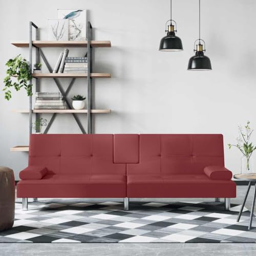 QZZCED Schlafsofa mit Getränkehaltern Rot Kunstleder Wohnzimmersofa Bürosofas für zweites Schlafzimmer von QZZCED
