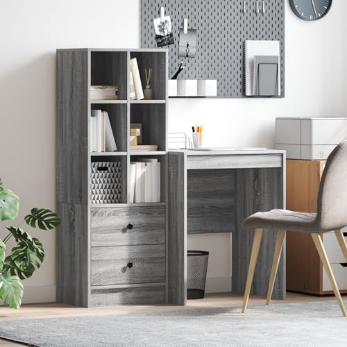 QZZCED Schreibtisch mit Stauraum Grauer Sonoma Holzwerkstoff Anrichte für Wohnzimmer von QZZCED