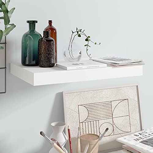 QZZCED Schweberegal Hochglanz-Weiß Dekoratives Wandregal Hängeregal für Schlafzimmer Küche 40x23x3,8 cm MDF von QZZCED