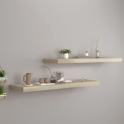 QZZCED Schweberegale 2 STK. Eichen-Optik Aufbewahrungsregal Schwebendes Wandregal für Küche Schlafzimmer 90x23,5x3,8 cm MDF von QZZCED