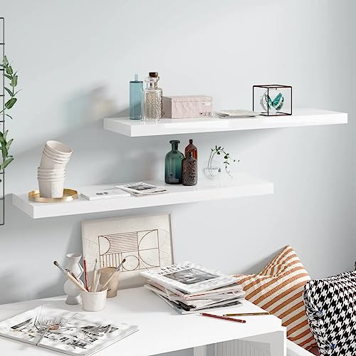 QZZCED Schweberegale 2 STK. Hochglanz-Weiß Aufbewahrungsregal Regal für Deko für Büro Bad 90x23,5x3,8 cm MDF von QZZCED