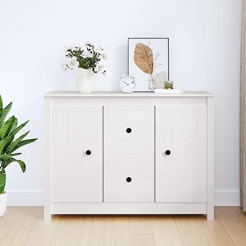 QZZCED Sideboard Weiß Schrank für Büro 100x35x74 cm Massivholz Kiefer von QZZCED