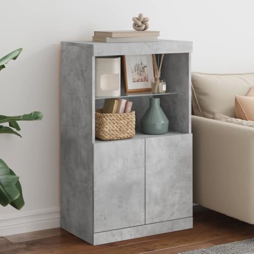 QZZCED Sideboard mit LED-Leuchten Betongrau Wohnzimmerschränke für Wohnzimmer Schlafzimmer 60,5x37x100 cm von QZZCED