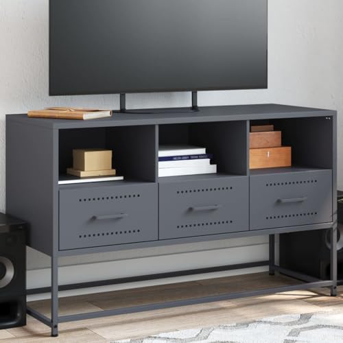 QZZCED TV-Schrank Anthrazit TV Schrank Multifunktionaler TV-Ständer für Arbeitszimmer Schlafzimmer 100,5x39x60,5 cm Stahl von QZZCED