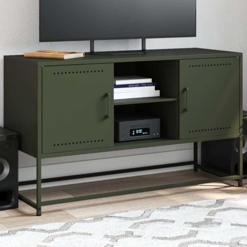 QZZCED TV-Schrank Olivgrün TV Schrank Fernsehtisch für Arbeitszimmer Schlafzimmer 100,5x39x60,5 cm Stahl von QZZCED