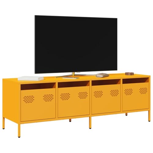 QZZCED TV-Schrank Senfgelb Fernsehmöbel Multifunktionaler TV-Ständer für Empfangsraum Büro 135x39x43,5 cm Kaltgewalzter Stahl von QZZCED