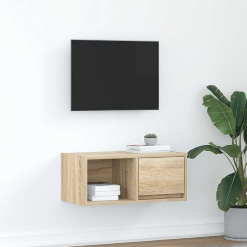 QZZCED TV-Schrank Sonoma-Eiche Medienschrank Fernsehtisch für Schlafzimmer Büro 60x31x25,5 cm Holzwerkstoff von QZZCED