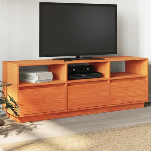 QZZCED TV-Schrank Wachsbraun Medienschrank Multifunktionaler TV-Ständer für Wohnzimmer Schlafzimmer 140x37x50 cm Massivholz Kiefer von QZZCED