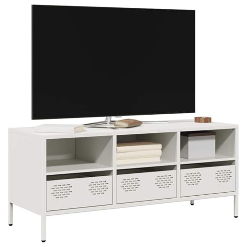 QZZCED TV-Schrank Weiß Wohnzimmertisch TV Regal für Empfangsraum Arbeitszimmer 101,5x39x43,5 cm Kaltgewalzter Stahl von QZZCED