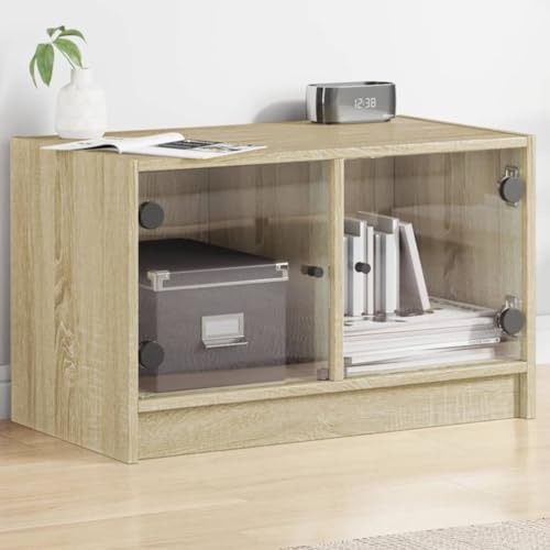 QZZCED TV-Schrank mit Glastüren Sonoma-Eiche TV Sideboard Medienschrank für Schlafzimmer Empfangsraum 68x37x42 cm von QZZCED