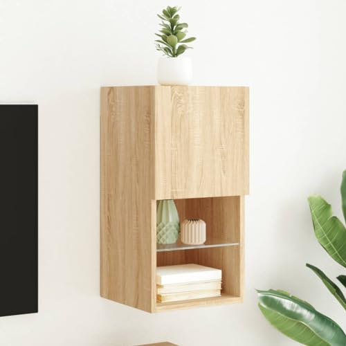 QZZCED TV-Schrank mit LED-Leuchten Sonoma-Eiche Fernsehmöbel Wohnzimmerschrank für Empfangsraum Schlafzimmer 30,5x30x60 cm von QZZCED