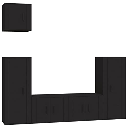 QZZCED TV-Sideboard Fernsehschrank TV-Ständer tv Tisch 5-TLG. TV-Schrank-Set Schwarz Holzwerkstoff für Wohnzimmer Schlafzimmer Unterhaltungsgerät von QZZCED