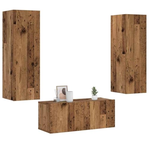 QZZCED TV-Wandschränke 3 STK. Altholz-Optik Holzwerkstoff TV Regal Multifunktionaler TV-Ständer für Schlafzimmer Arbeitszimmer von QZZCED