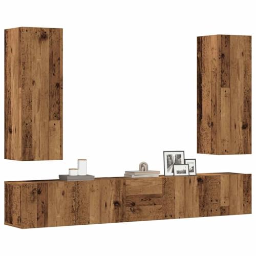 QZZCED TV-Wandschränke 5 STK. Altholz-Optik Holzwerkstoff Multifunktionaler TV-Ständer TV Möbel für Arbeitszimmer Empfangsraum von QZZCED