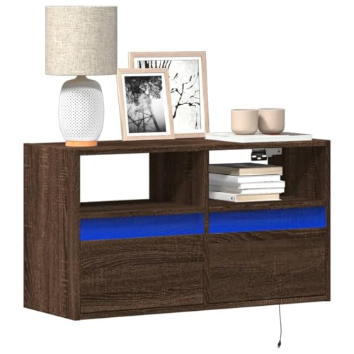 QZZCED TV-Wandschrank mit LED-Beleuchtung Braun Eiche-Optik Fernsehmöbel Multifunktionaler TV-Ständer für Empfangsraum Schlafzimmer 80x31x45cm von QZZCED