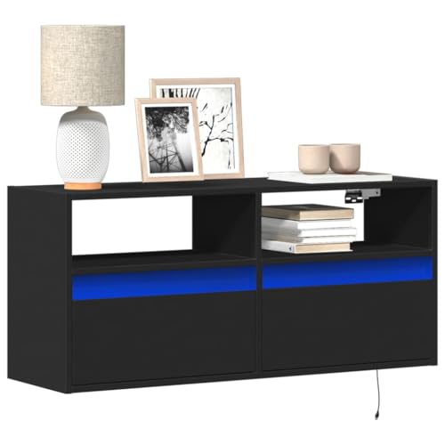 QZZCED TV-Wandschrank mit LED-Beleuchtung Schwarz Multifunktionaler TV-Ständer Fernsehschrank für Arbeitszimmer Schlafzimmer 100x31x45 cm von QZZCED