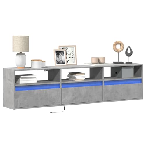 QZZCED TV-Wandschrank mit LED Betongrau Multifunktionaler TV-Ständer Wohnzimmerschrank für Schlafzimmer Empfangsraum 180x31x45 cm von QZZCED