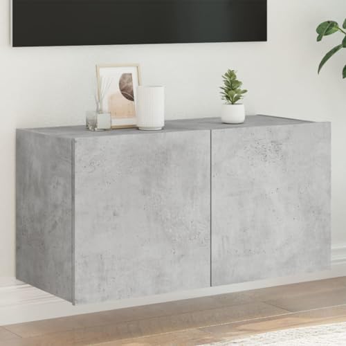 QZZCED TV-Wandschrank mit LED-Leuchten Betongrau Multifunktionaler TV-Ständer TV Schrank für Wohnzimmer Arbeitszimmer 80x35x41 cm von QZZCED