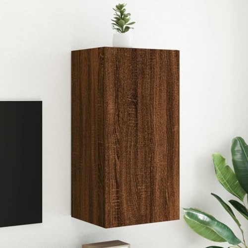 QZZCED TV-Wandschrank mit LED-Leuchten Braun Eichen-Optik Fernsehmöbel Konsole für Empfangsraum Schlafzimmer 40,5x35x80cm von QZZCED