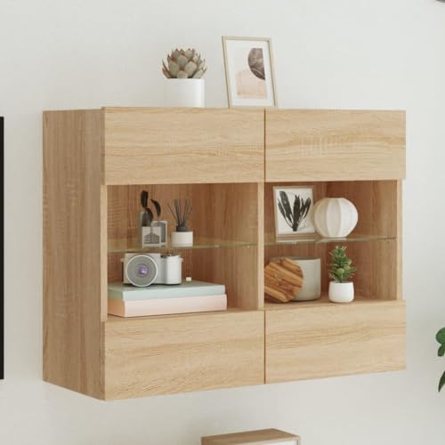 QZZCED TV-Wandschrank mit LED-Leuchten Sonoma-Eiche Multifunktionaler TV-Ständer TV Möbel für Empfangsraum Wohnzimmer 78,5x30x60,5 cm von QZZCED