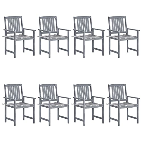 QZZCED Terrassenstühle Gartenmöbel Balkonstühle Outdoor-Stühle Gartenstühle mit Kissen 8 STK. Massivholz Akazie Grau für Terrasse, Garten, Balkon von QZZCED