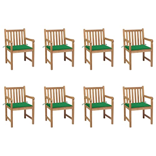 QZZCED Terrassenstühle Outdoor Stühle Campingstuhl Balkonstühle Gartenstühle 8 STK. mit Grünen Kissen Massivholz Teak für Terrassen, Gärten, Innenhöfe von QZZCED