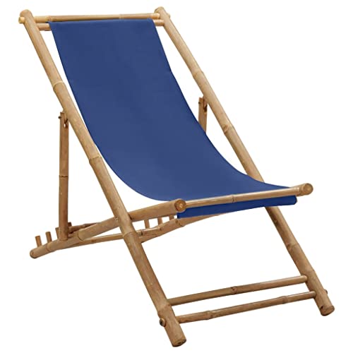 QZZCED Terrassenstühle Strandkörbe Campingstuhl Outdoor Stühle Liegestuhl Bambus und Segeltuch Marineblau für Terrassen, Gärten, Innenhöfe von QZZCED