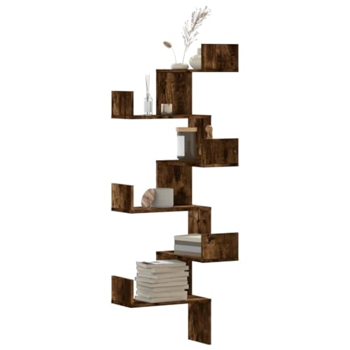 QZZCED Wand-Eckregal Räuchereiche Schwebendes Wandregal Hängeregal für Bad Schlafzimmer 45x45x147 cm Holzwerkstoff von QZZCED