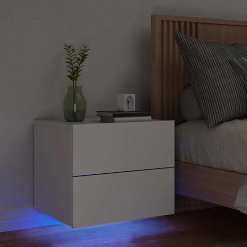QZZCED Wand-Nachttisch mit LED-Leuchten Weiß Nachtkommoden Nachttische für das Schlafzimmer für Büros von QZZCED
