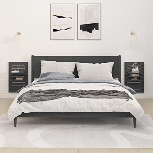 QZZCED Wand-Nachttische 2 STK. Grau Massivholz Kiefer Hängeregal Aufbewahrungsregal für Bad Schlafzimmer QZZCED Wand-Nachttische 2 STK. Grau Massivholz Kiefer Hängeregal Aufbewahrungsregal für Bad Schlafzimmer von QZZCED