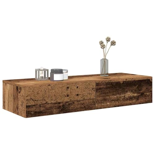 QZZCED Wandregal mit Schubladen Altholz-Optik Hängeregal Stauraum Regal für Büro 100x36x19 cm QZZCED Wandregal mit Schubladen Altholz-Optik Hängeregal Stauraum Regal für Büro 100x36x19 cm von QZZCED