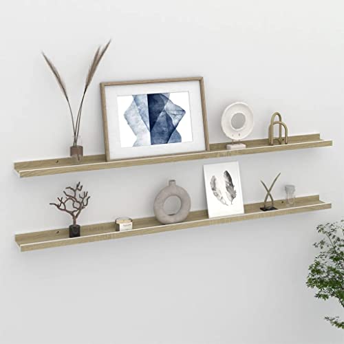 QZZCED Wandregale 2 STK. Weiß und Sonoma-Eiche Wandboard Regal für Deko für Wohnzimmer Bad 115x9x3 cm von QZZCED