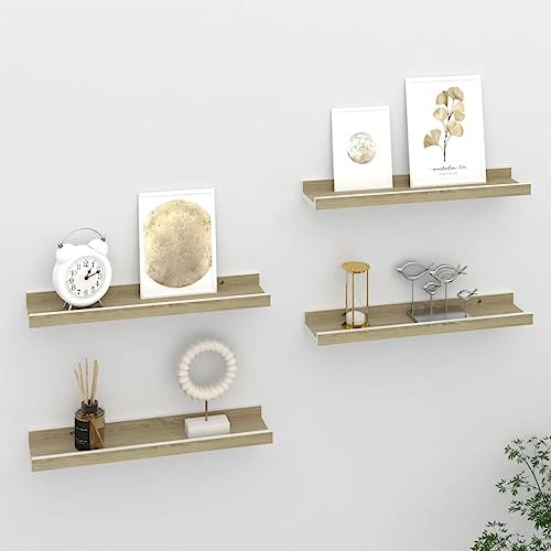QZZCED Wandregale 4 STK. Weiß und Sonoma-Eiche Wohnzimmerregal Regal für Deko für Schlafzimmer Büro 40x9x3 cm QZZCED Wandregale 4 STK. Weiß und Sonoma-Eiche Wohnzimmerregal Regal für Deko für Schlafzimmer Büro 40x9x3 cm von QZZCED