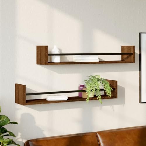 QZZCED Wandregale mit Stangen 2 STK. Braun Eichen-Optik Regal für Deko Aufbewahrungsregal für Schlafzimmer Bad 80x16x14 cm von QZZCED