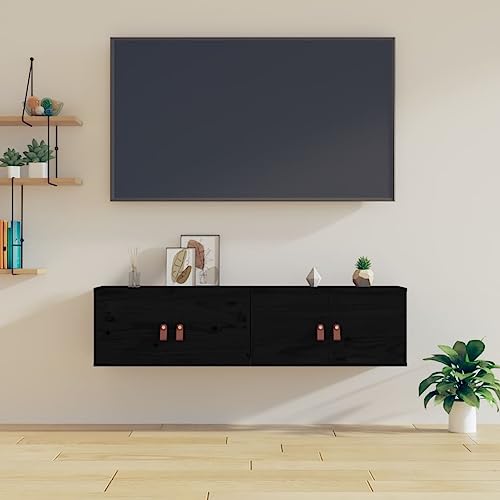 QZZCED Wandschränke 2 STK. Schwarz Regal für Deko Aufbewahrungsregal für Wohnzimmer Bad 60x30x30 cm Massivholz Kiefer von QZZCED