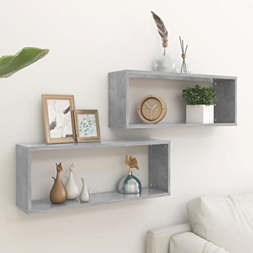 QZZCED Würfelregale 2 STK. Betongrau Hängeregal Regal für Deko für Bad Wohnzimmer 60x15x23 cm Holzwerkstoff von QZZCED