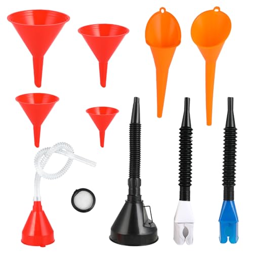 10 Teiliges Trichter Set Auto Trichter Trichter mit Schlauch geeignet zum Einfüllen von Kühlmittel Benzin mit abnehmbarem Auslauf für Werkstatt und Haushalt in den Farben Rot/Orange/Schwarz 10 Teiliges Trichter Set Auto Trichter Trichter mit Schlauch geeignet zum Einfüllen von Kühlmittel Benzin mit abnehmbarem Auslauf für Werkstatt und Haushalt in den Farben Rot/Orange/Schwarz von Qacpahucy