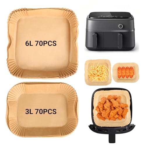 140 Stück Backpapier für Heißluftfritteuse (6L/3L) – Rechteckiges Airfryer Backpapier mit Antihaftbeschichtung Hitzebeständigkeit von Qacpahucy