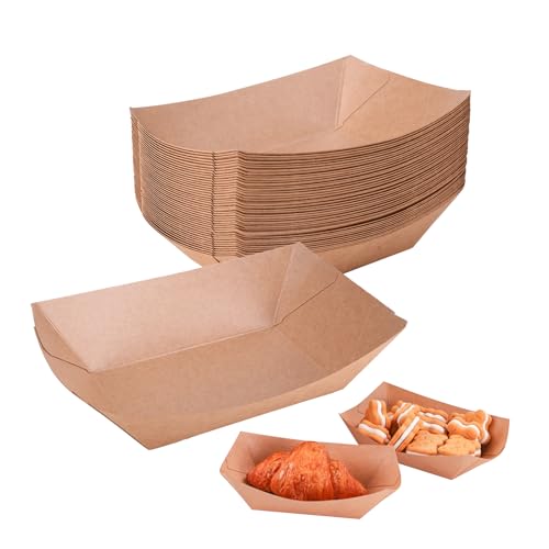 100 Stück Pommes Schalen Currywurst Schale Pommesschalen Fingerfood Kraftpapier Fingerfood Schalen Pappschalen Schiffchen Snackschalen für Sushi Chips Snacks Dessert Salat Party 15.3 x 10 x 4 cm von Qaixwuyi