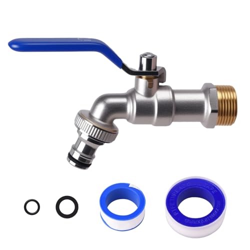 3/4 Zoll Wasserhahn Garten Rost-und Frostsicher Messing Kugelhahn Aussen Frostsicher Auslaufhahn mit Rollendichtband und Schlauchanschlüsse für Regentonne Wasserhahn Garten Waschmaschine von Qaixwuyi