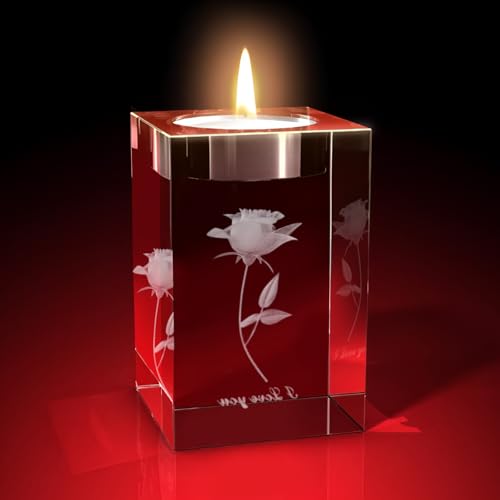 3D Kristallglas Rosa Teelichthalter Romantischer Kerzenständer Glas I Love You Deko Candle Holder für Kerzen Deko Hochzeitsdeko Tischdeko Abendessen Hochzeit Weihnachten Geschenke von Qaixwuyi