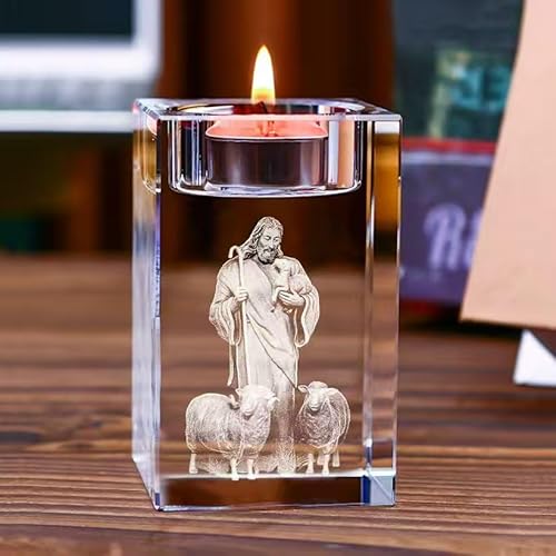 3D Kristallglas Teelichthalter Jesus Kerzenständer Glas Deko Candle Holder Teelichthalter Transparent für Kerzen Deko Hochzeitsdeko Tischdeko Abendessen Hochzeit Kirche Gebet Weihnachten Geschenke von Qaixwuyi