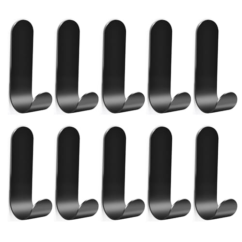 Qaixwuyi 10 Stück Wandhaken Haken Selbstklebend Klebehaken Schwarz Edelstahl Handtuchhaken Ohne Bohren für Küche Bad Wand Aufhänger Modisch Einfach Festes Haftvermögen Hohe Tragfähigkeit von Qaixwuyi